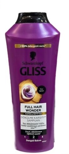 شامپو ضد ریزش گلیس شوارتزکف مدل full hair wonder 400 میلی لیتر بنفش اورجینال تولید آلمان سفارش ترکیه